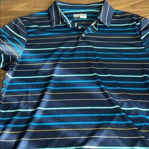 PGA Tour Navy and Aqua Striped Polo Shirt
